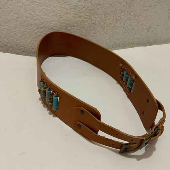 San Giorgio Brown Leather Belt Small Stud & bead Detail Brass Buckle S main image 8